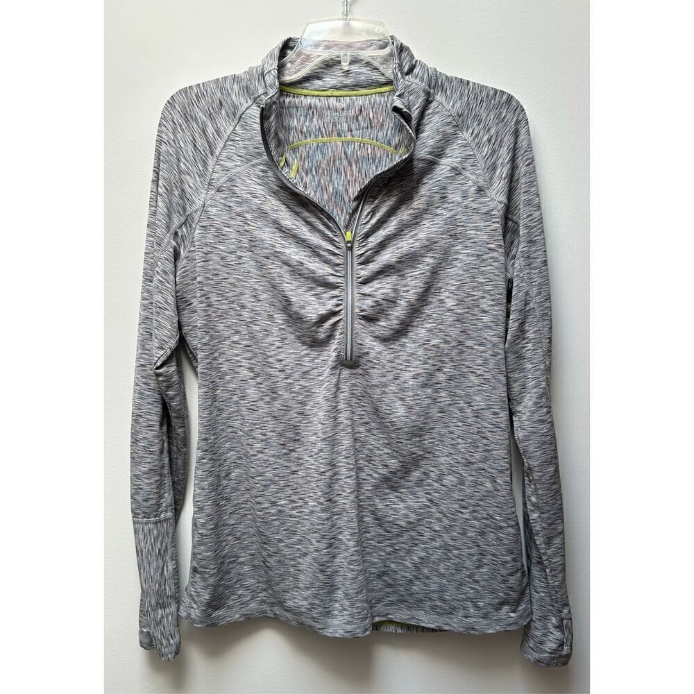 Athleta women’s long sleeve gray 1/4 zip stretch athletic top size Large #45-139
